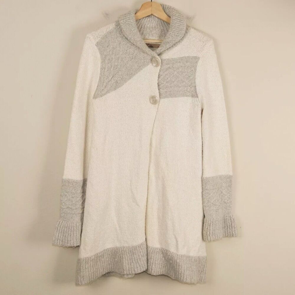 Prana Danika Ivory Gray Knit Sweater Coat Cardigan Womens Sz S